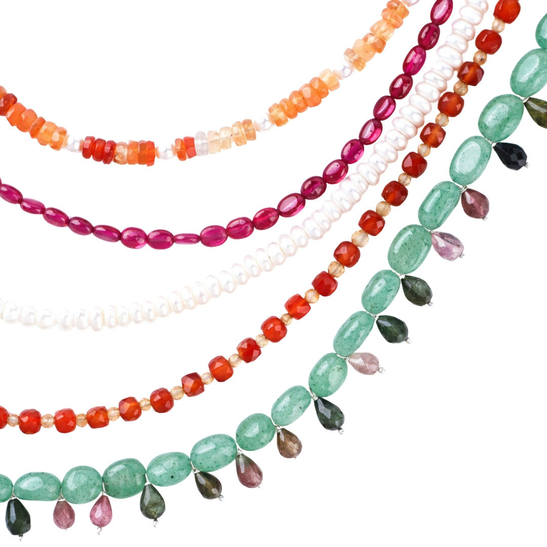 Luxe Necklace - Multicolour Stones and Fresh Water Pearls