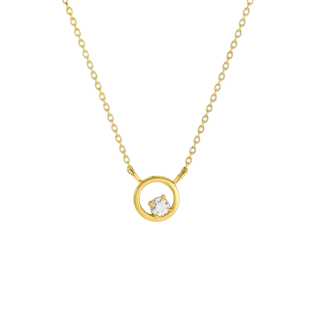 Silver Circle CZ Pendant Necklace Gold Plated Silver