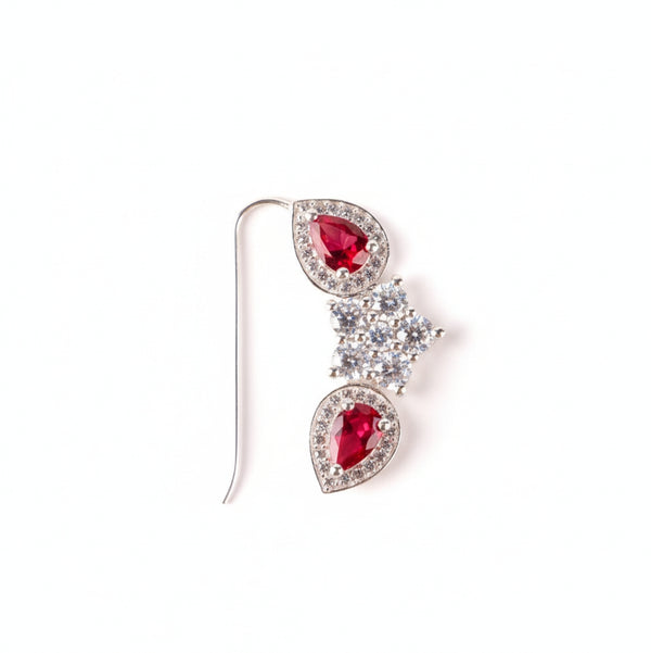 Silver flower pink drop nath with cz stones pierced (Big)