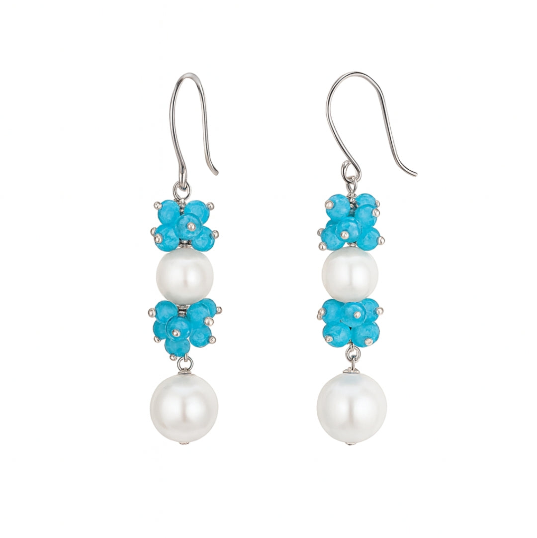 Silver Earring with Chalcedony and Pearls