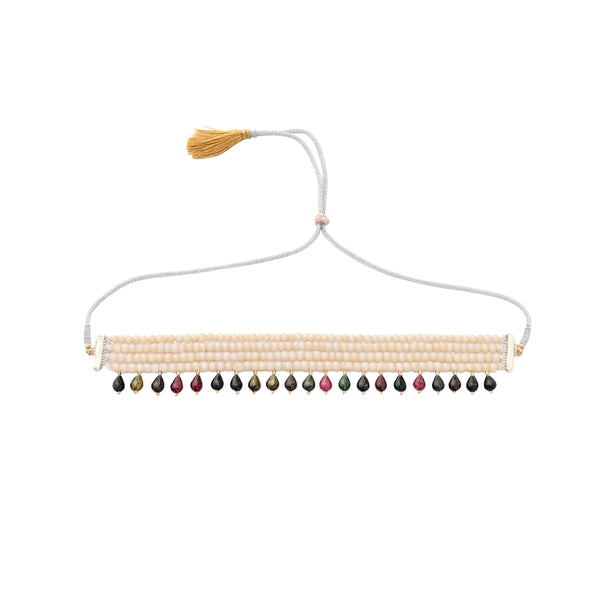 Moonstone and tourmaline beaded choker necklace