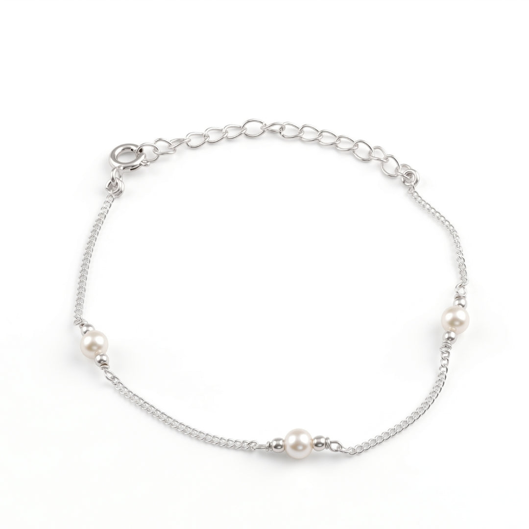 White Pearl Silver Chain Bracelet (Project Handmade)