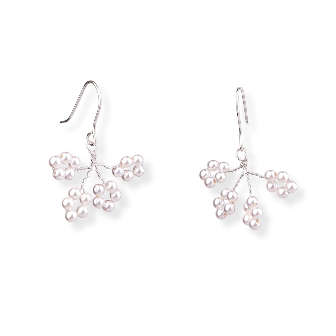 Pearl Flower Silver Earrings (Project Handmade)