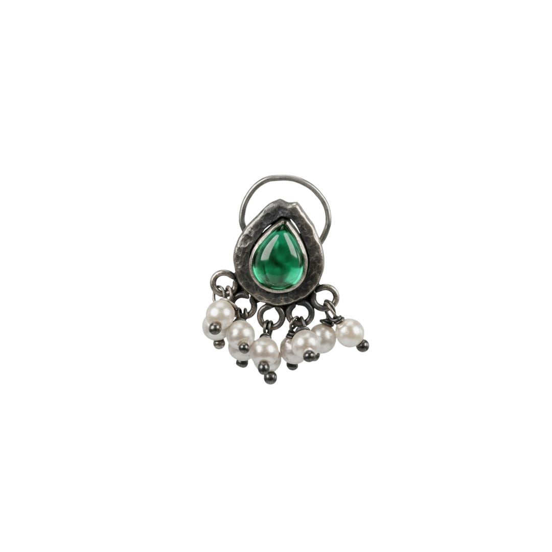 Oxidised Green Drop Pierced Nose Pin (Large)