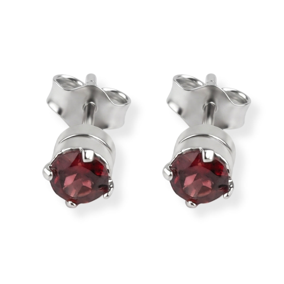 Silver Garnet Stud Earrings