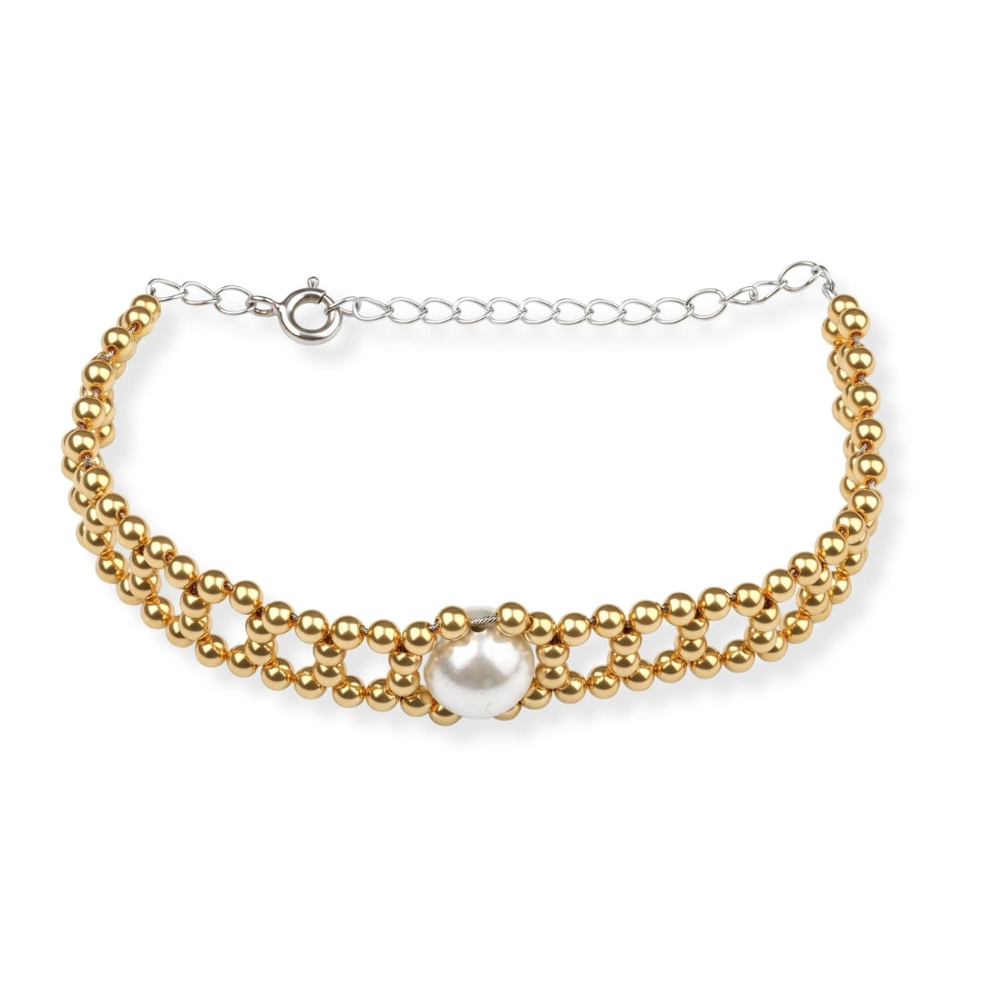 Golden and White Pearl Wrapped Bracelet (Project Handmade)