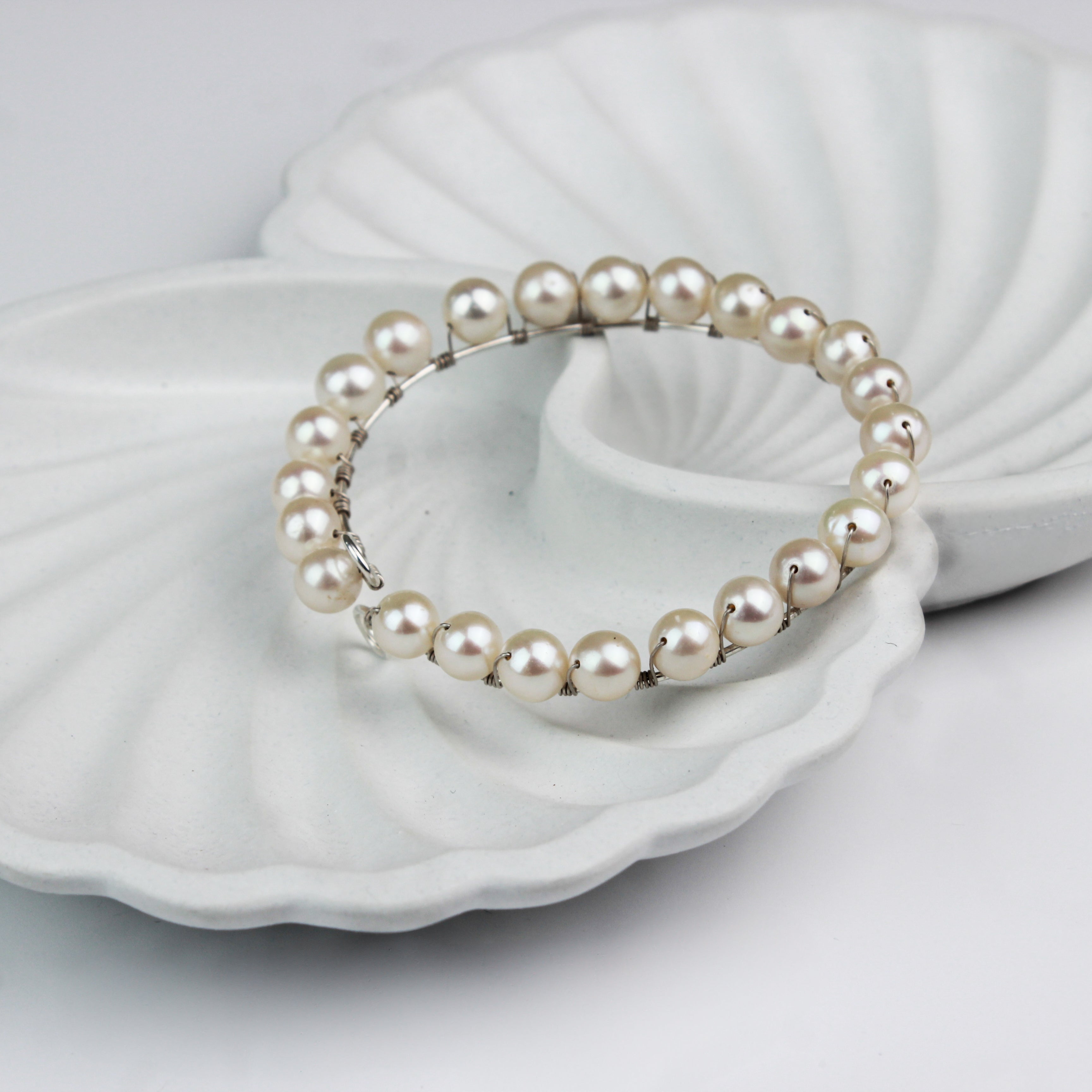Woven Pearl Silver Bracelet