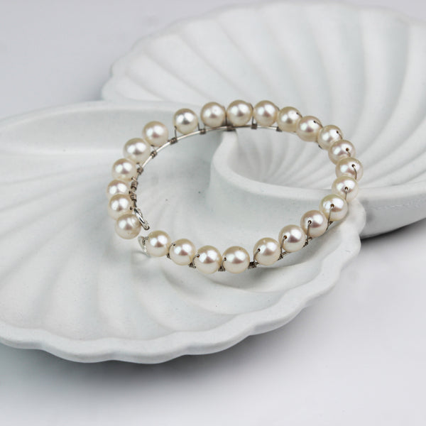 Woven Pearl Silver Bracelet