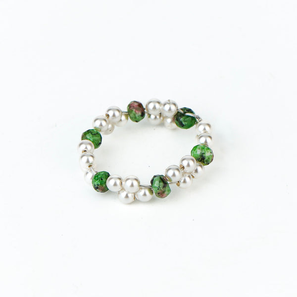 Unakite and Pearls Beaded Ring