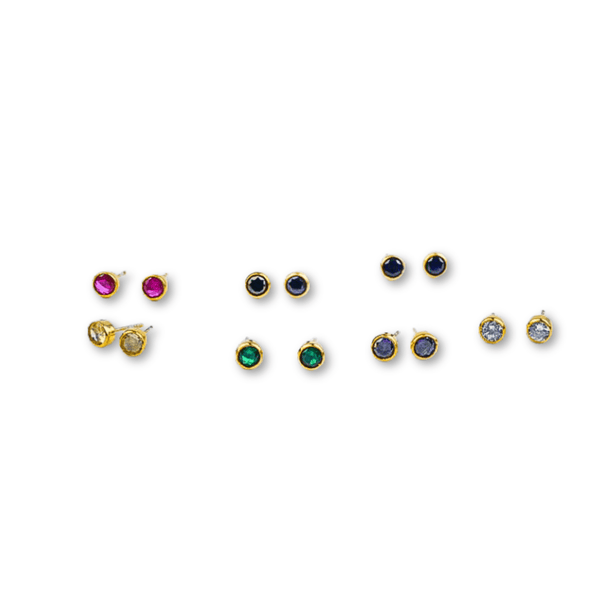 Gold-plated rainbow stud earrings with colorful gemstones