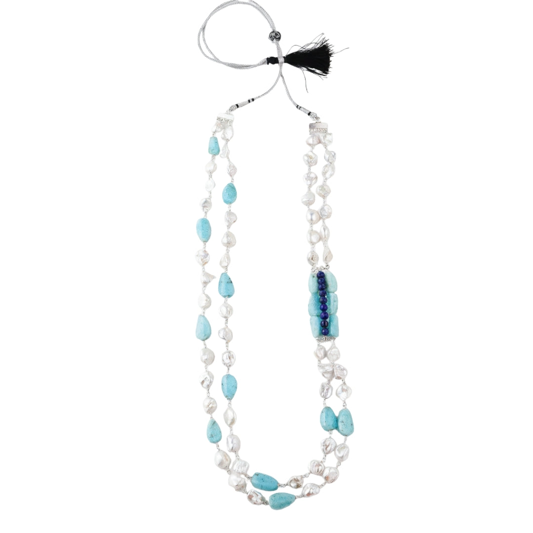 Luxe Necklace - Lapis Lazuli, Larimar & Boroque Pearls
