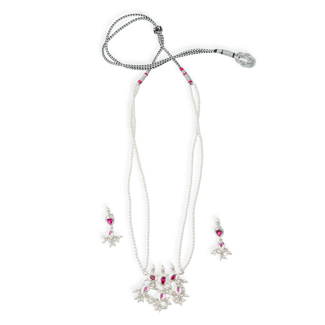 Pink CZ Tiny Tanmani Set with Pearls