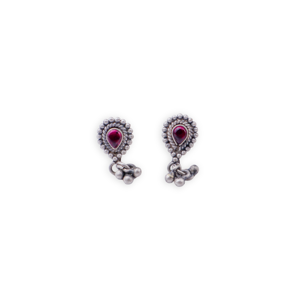 Silver Drop Shape with Ghungroo Motif Studs