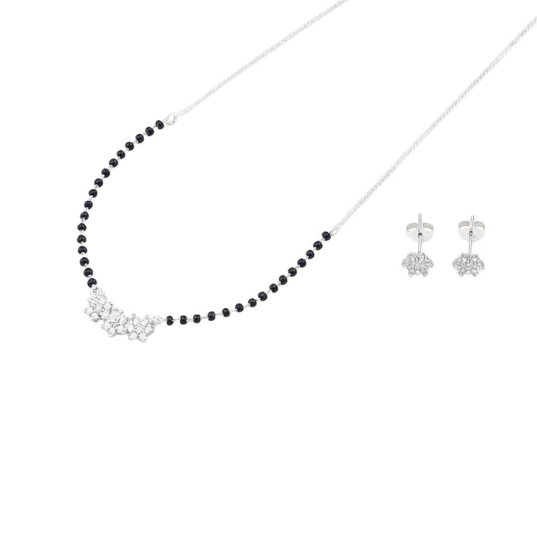 Classic CZ Flower Motif Mangalsutra Set with Ring – Small