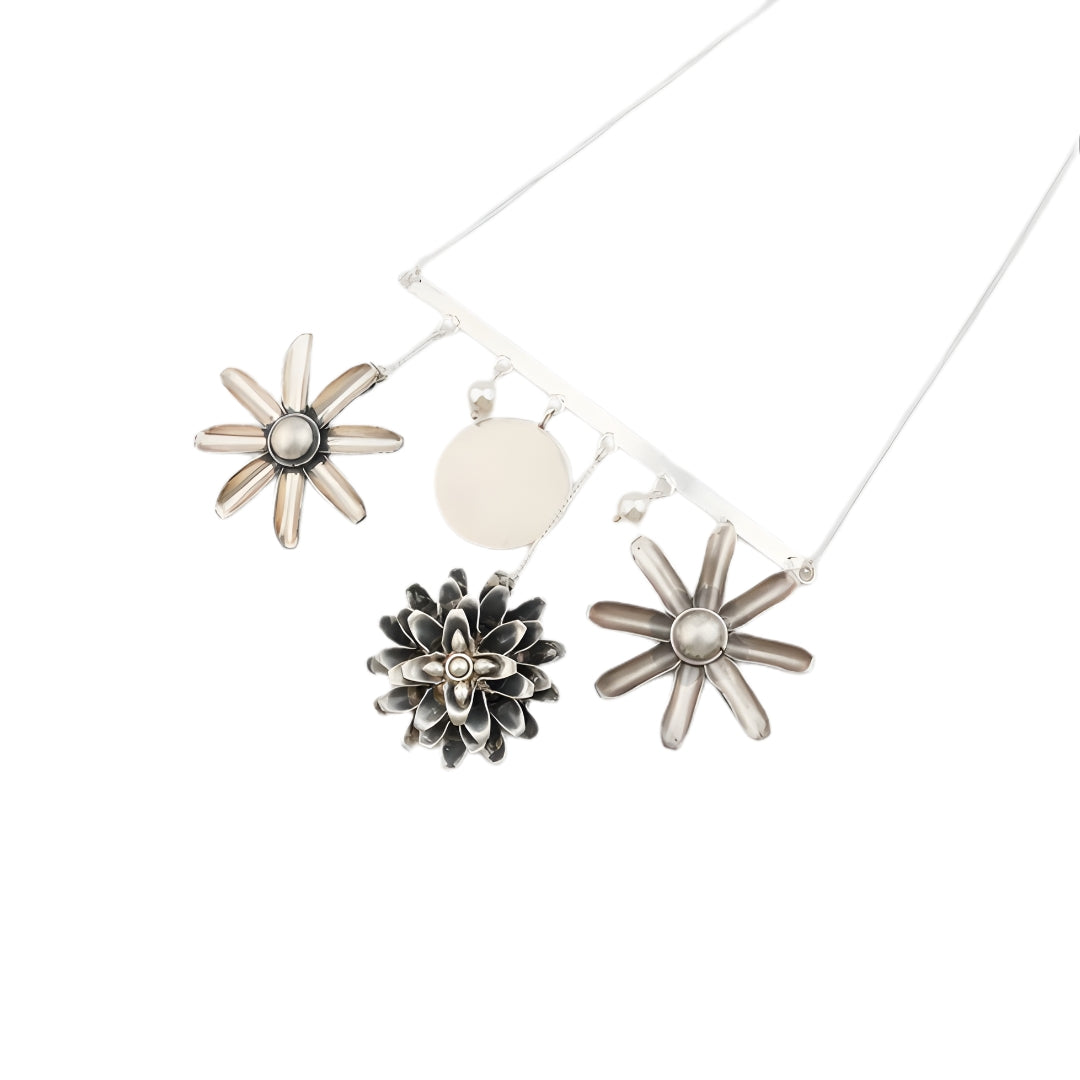 Silver Snowflake Filigree earring with pearl latkan