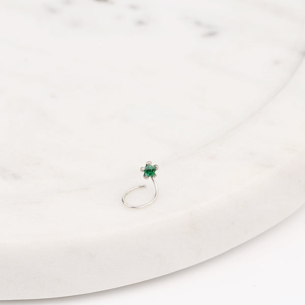 Green CZ Nose Pin - Big (Pierced)
