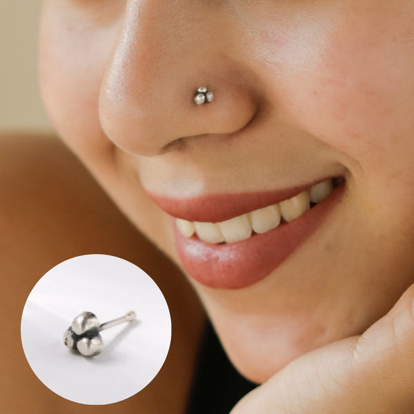 Close-up of Silver Dainty Nose Pin with polished finish