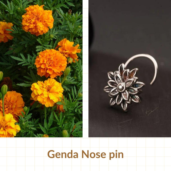 Handmade Silver Genda Nose pin (Pierced)