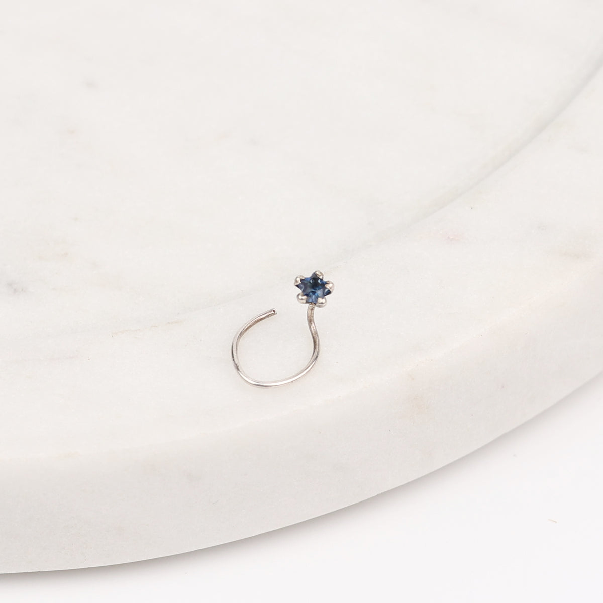 Blue CZ Nose Pin - Medium (Pierced)