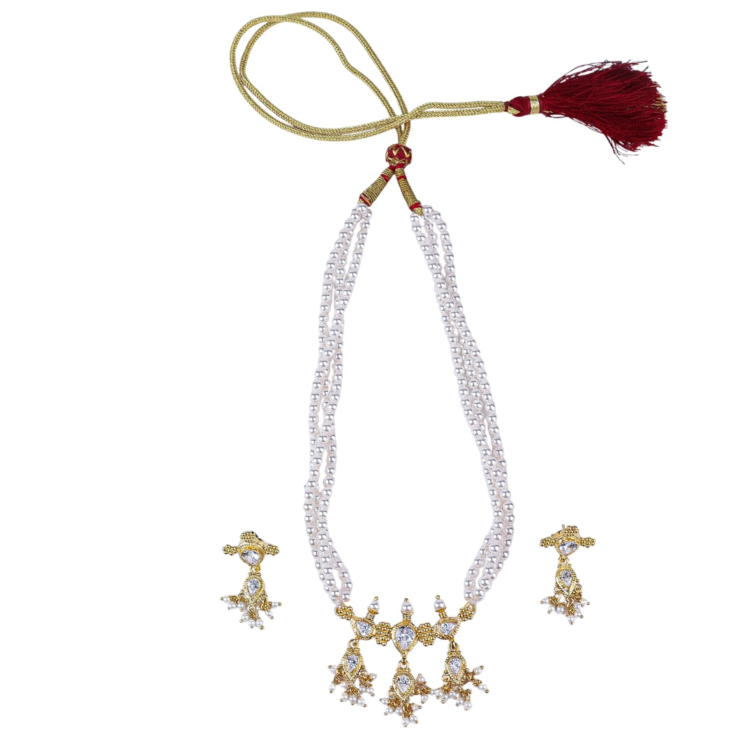 Silver Cz kudi tanmani set with pearls (3 Leaf) | 92.5 Silver | 22K Gold Plated