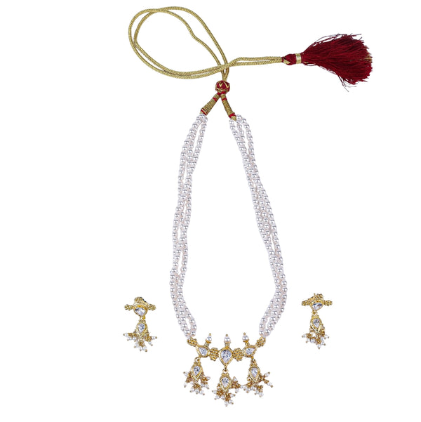 Silver Cz kudi tanmani set with pearls (3 Leaf) | 92.5 Silver | 22K Gold Plated