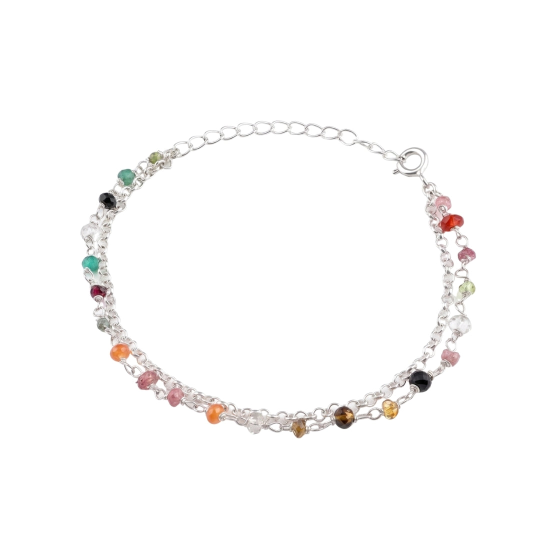 Multicolor Stone Silver Bracelet (Project Handmade)