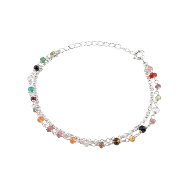 Multicolor Stone Silver Bracelet (Project Handmade)