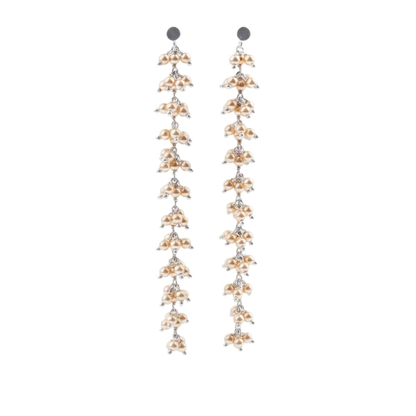 Pearl dangling earrings with silver and gold beads