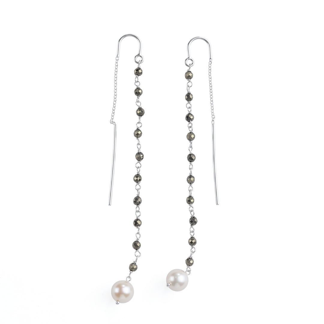 Pyrite & Pearl Ganthan Sui Dhaga Earrings (Project Handmade)