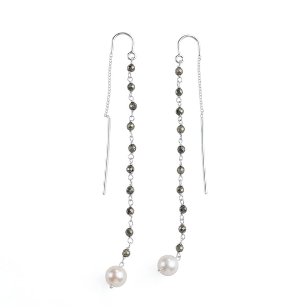 Pyrite & Pearl Ganthan Sui Dhaga Earrings (Project Handmade)
