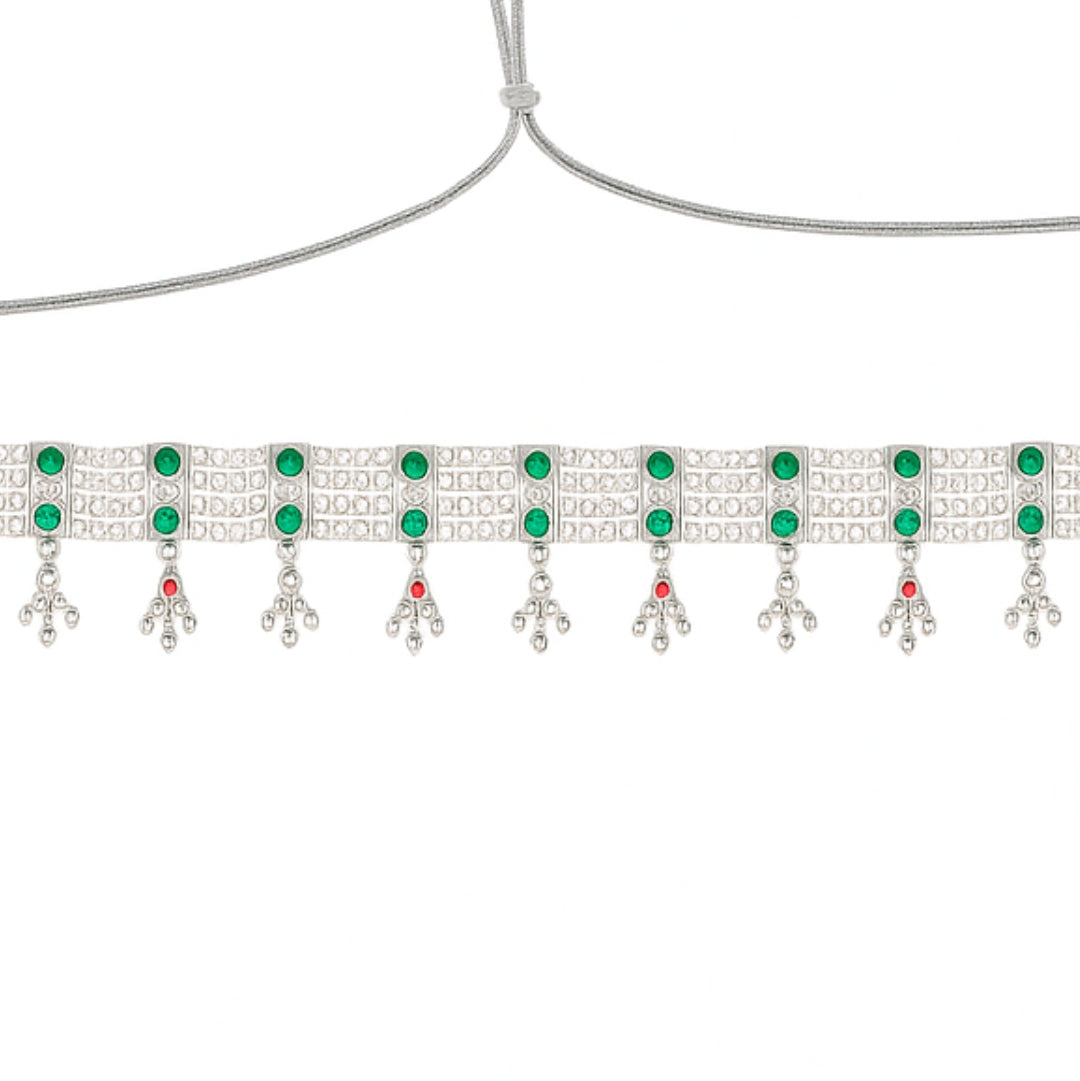 Silver Green Stone and Pearls Chinchapeti Set