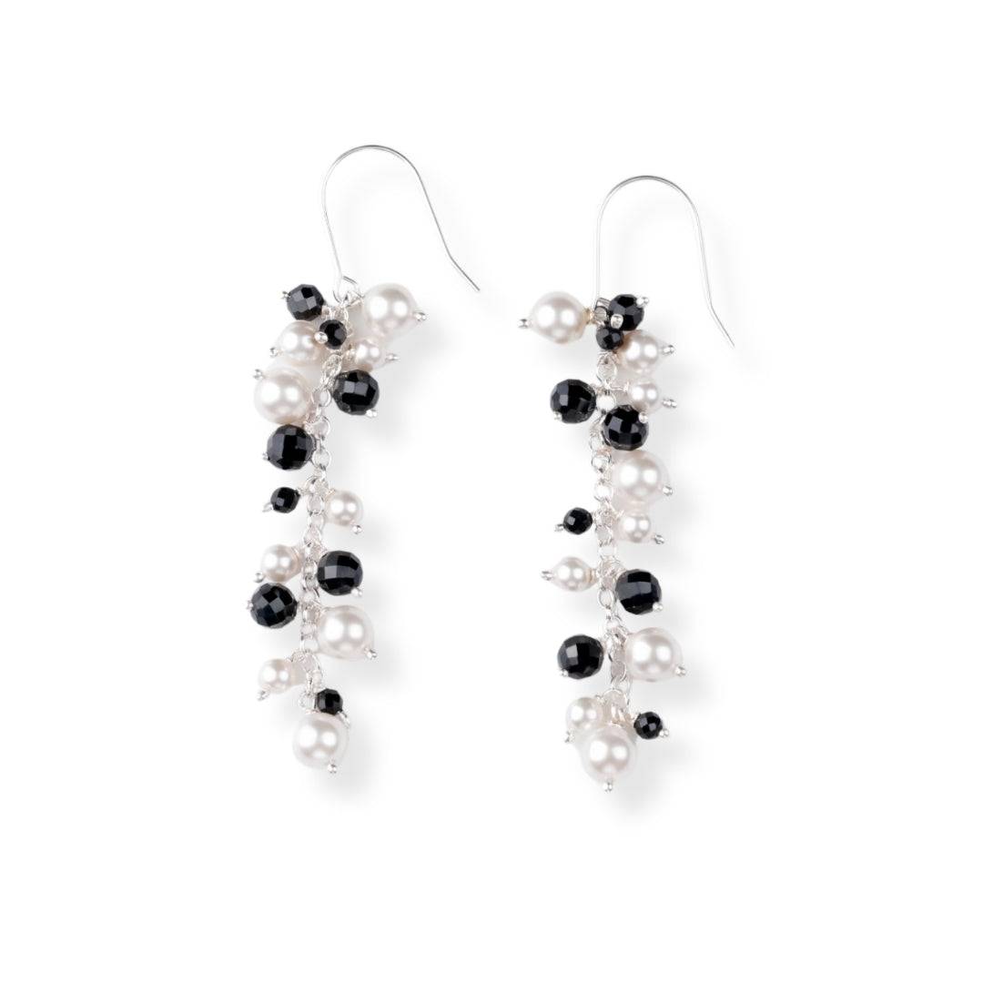 Black Spinel & Pearl Earrings in 92.5 sterling silver