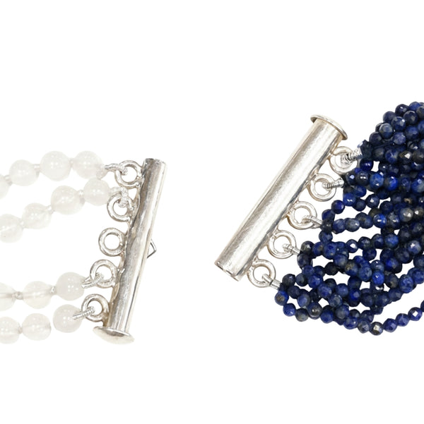 Model wearing Luxe Necklace Lapis & Moonstone