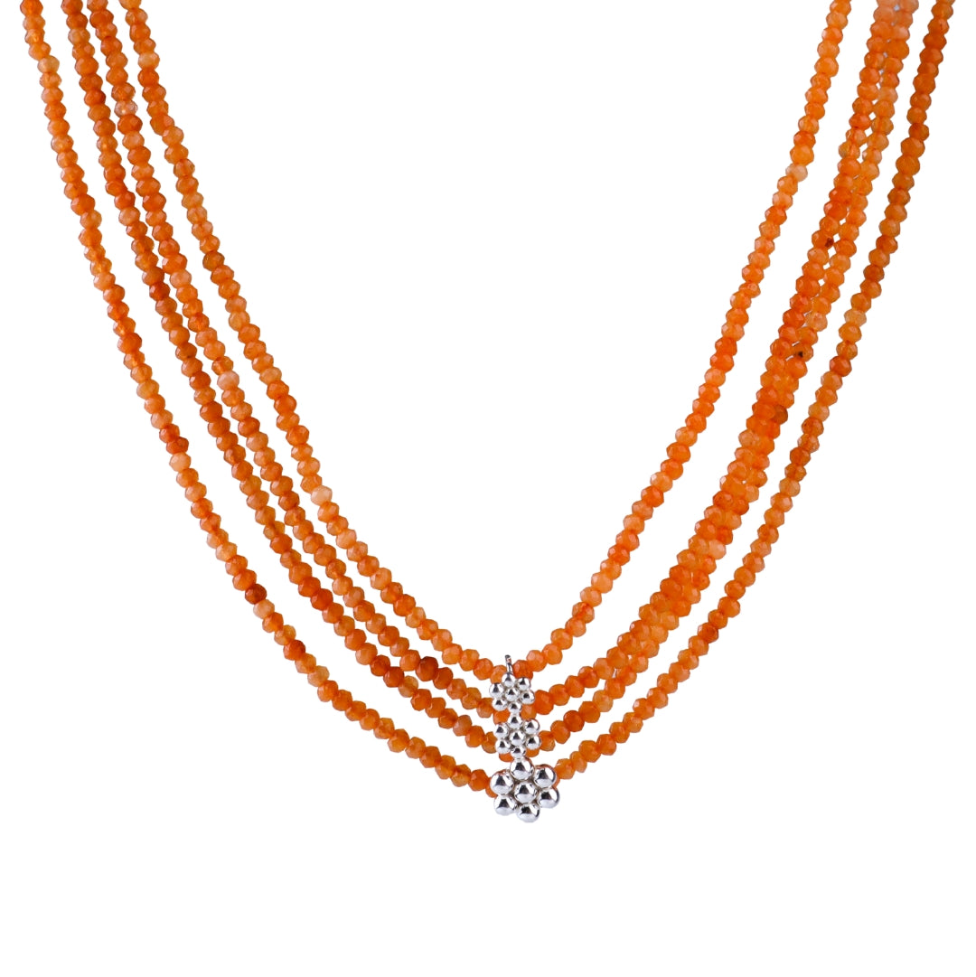 Silver Four Layer Kudi Orange Jade Necklace