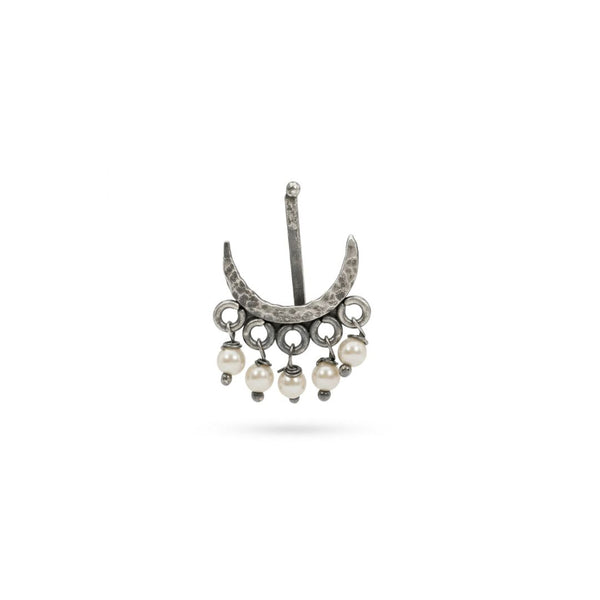 Oxidised Hammered Chandrakor Clip-On Nose Pin (Large)