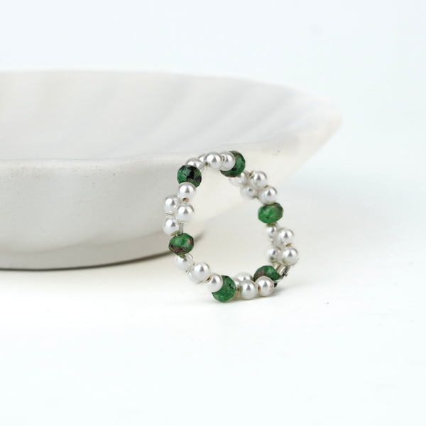 Unakite and Pearls Beaded Ring