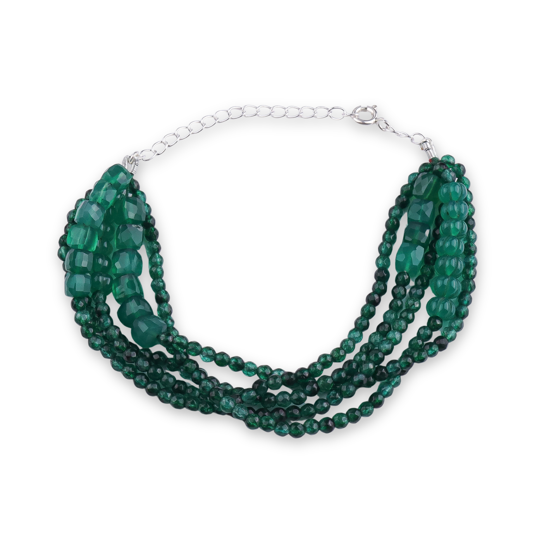 Green Onyx & Green Jade Silver Bracelet (Project Handmade)