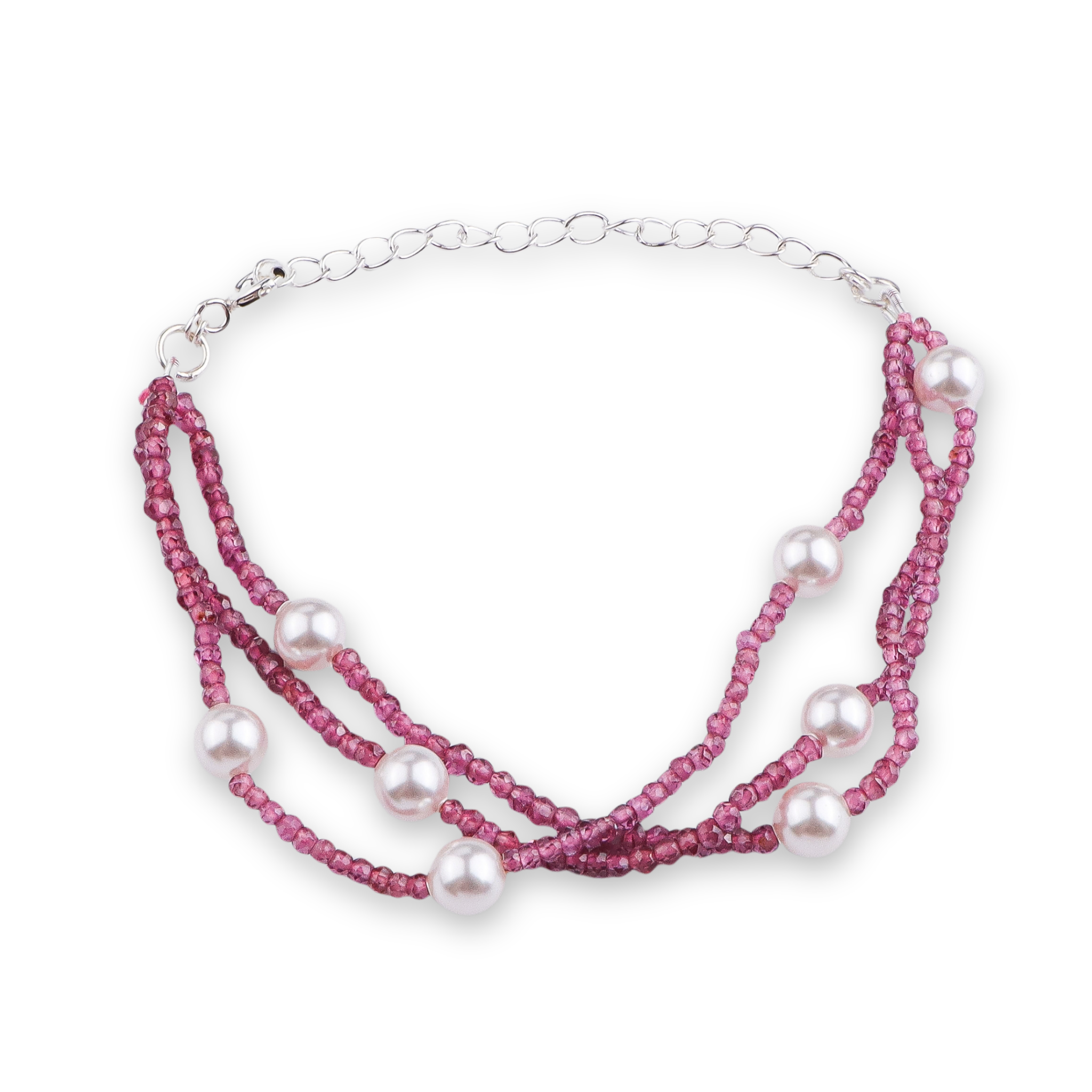 Pearl & Ruby Silver Bracelet (Project Handmade)