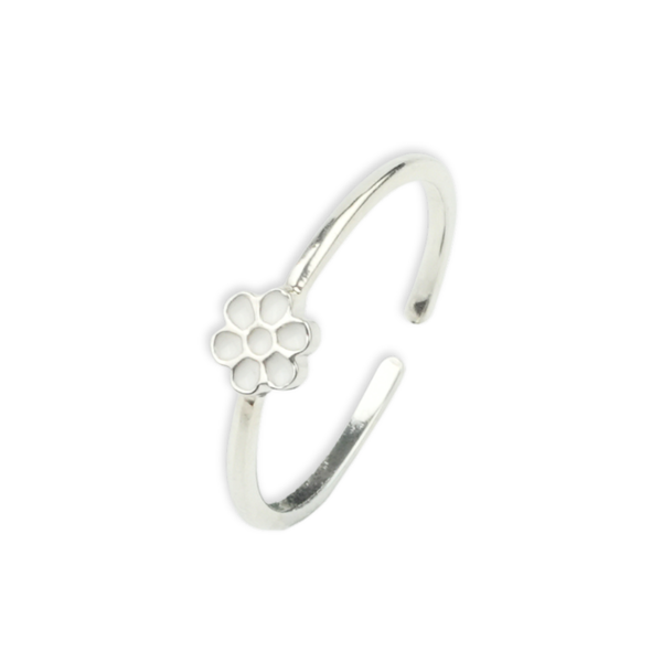 White Flower Enamel Silver Ring