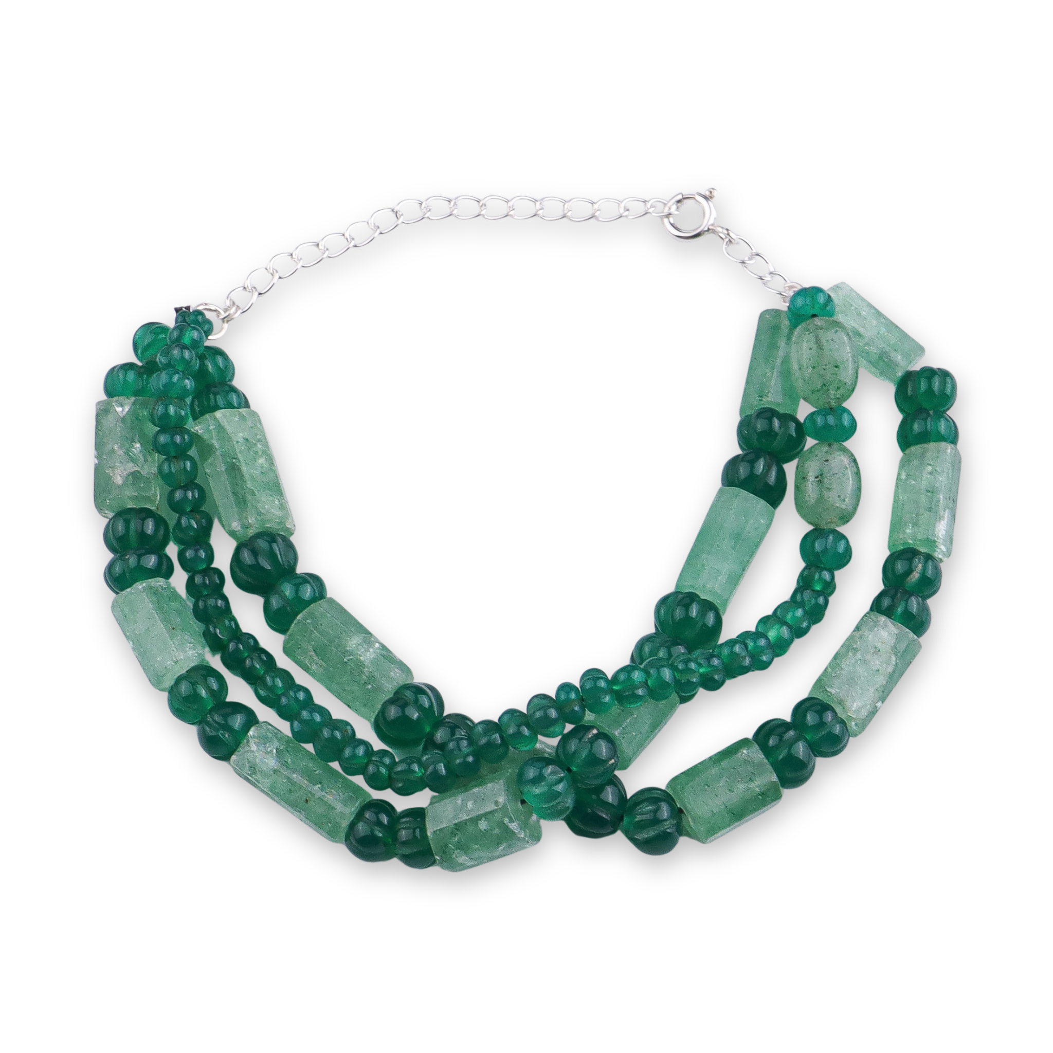 Green Onyx & Russian Quartz Silver Bracelet (Project Handmade)