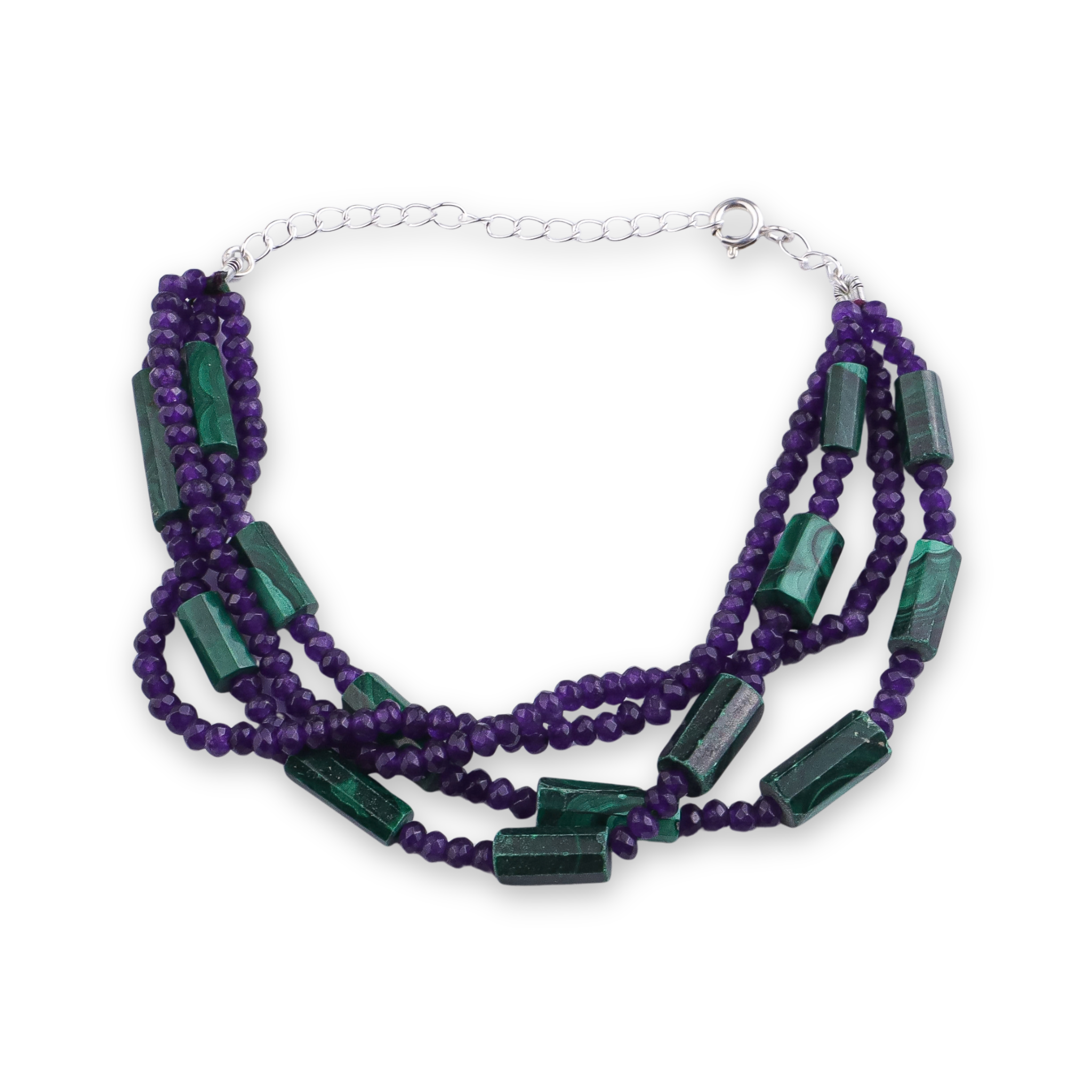 Malachite & Purple Jade Silver Bracelet (Project Handmade)