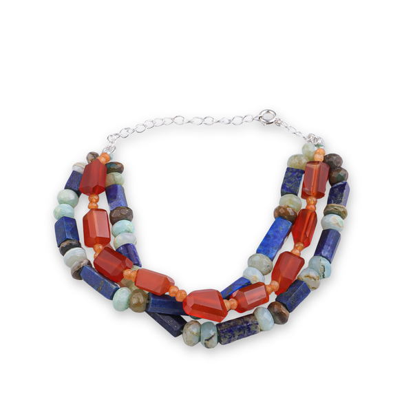 Carnelian, Lapis Lazuli, Orange Jade & Blue Opal Silver Bracelet (Project Handmade)