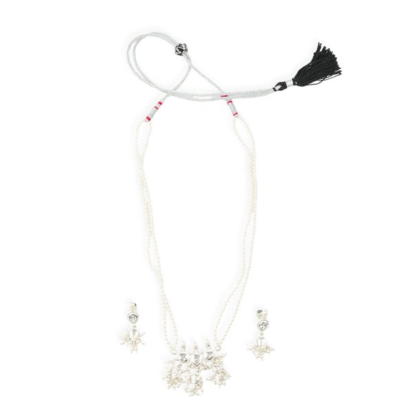 White CZ Tiny Tanmani Set with Pearls