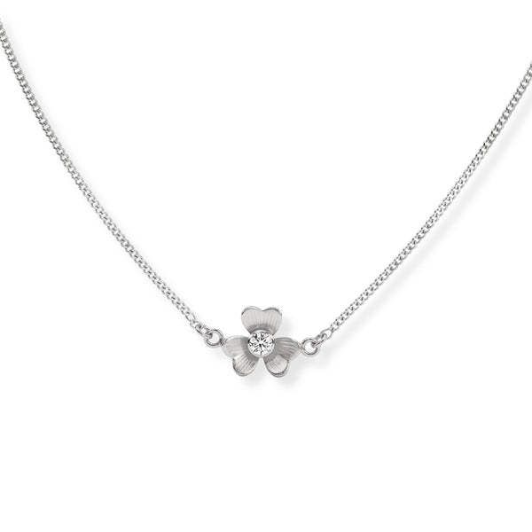 Silver Cz Flower Pendant Necklace