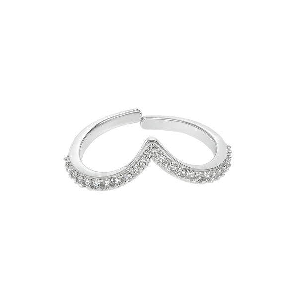 Silver CZ V Ring with sparkling stones