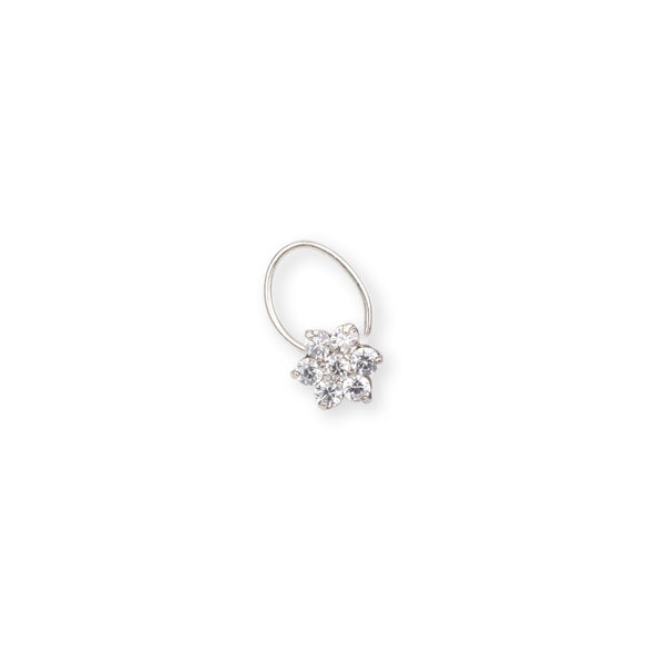 White CZ Flower Nose Pin (Pierced)