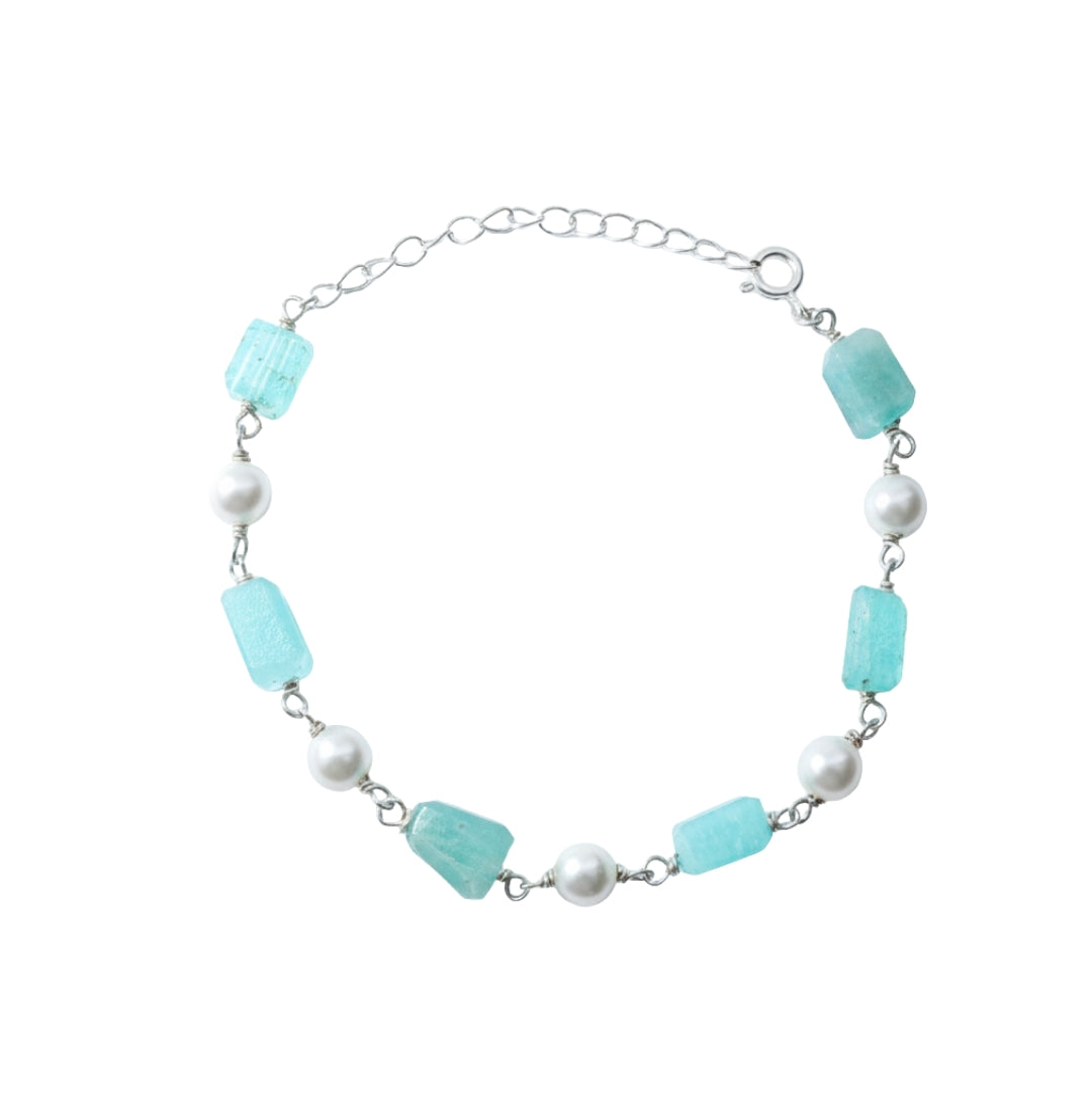 Silver Bracelet with Fresh Water Pearls and Semiprecious Stones