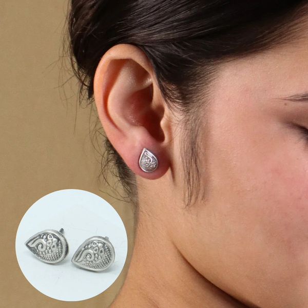 Silver Drop Nakshi Stud| 92.5 Silver