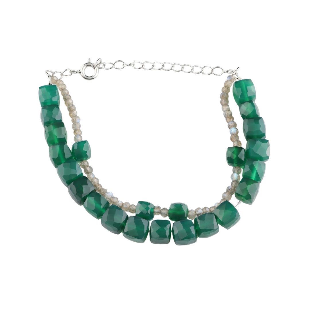 Green Onyx & Labradorite Silver Bracelet (Project Handmade)