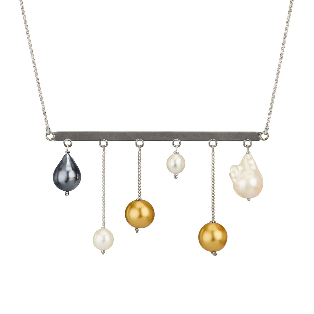 Abstract Silver Necklace : Pearls